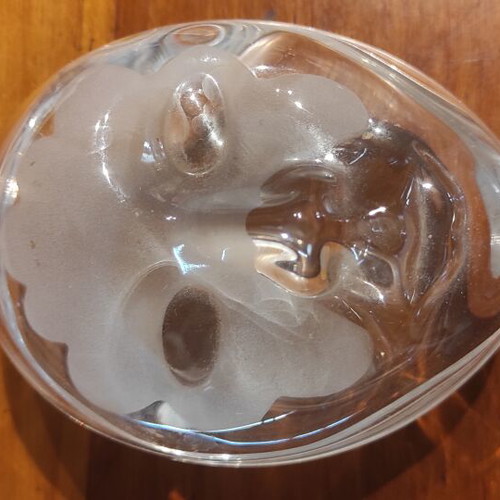 Crystal container with Venetian mask design, like new, Italian origin