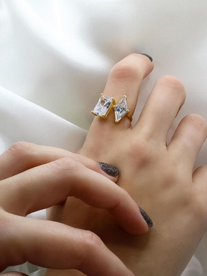 Gold-Plated Adjustable Ring With Double Stone New