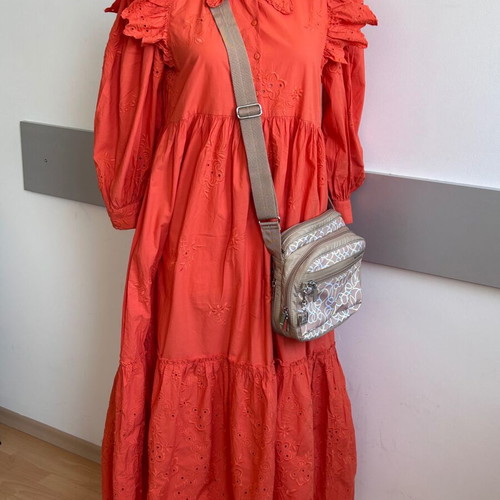 Zara maxi dress like new, orange embroidered cotton, size M