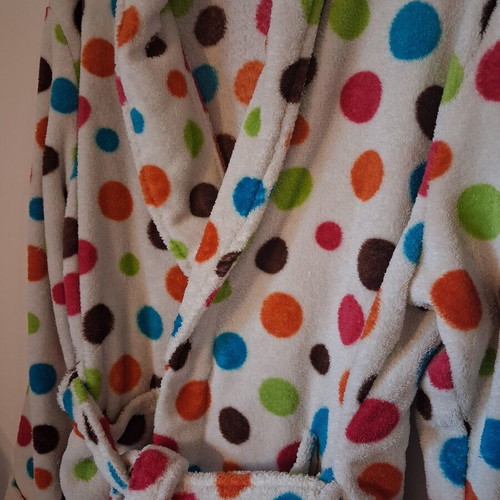 Winter Polka Dot Bathrobe used, sizes S M, multicolor