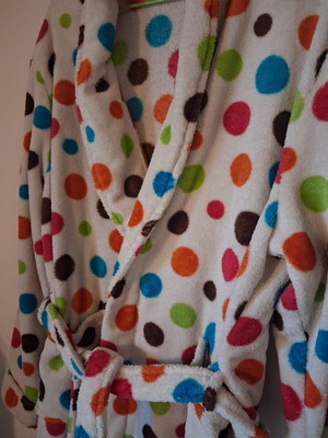 Winter Polka Dot Bathrobe used, sizes S M, multicolor