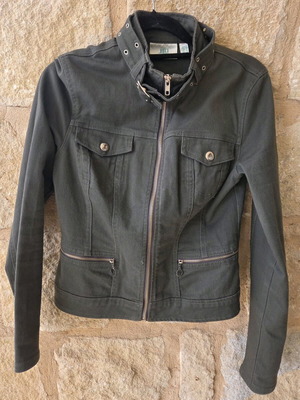 JLo short jean jacket like new, khaki with silver details