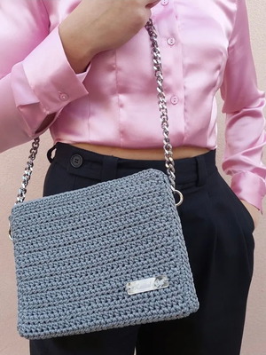Handmade knitted bags with chain strap new, grey and turquoise