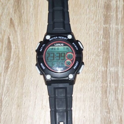 Lorus R2329PX9 wristwatch like new, black and red, 42 mm, 10 ATM