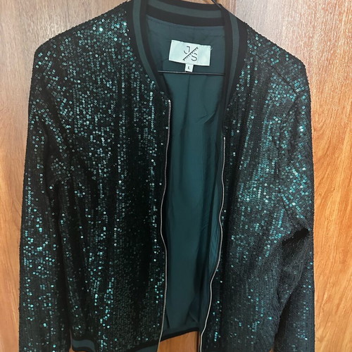 Bomber jacket with green sequins like new, slim fit