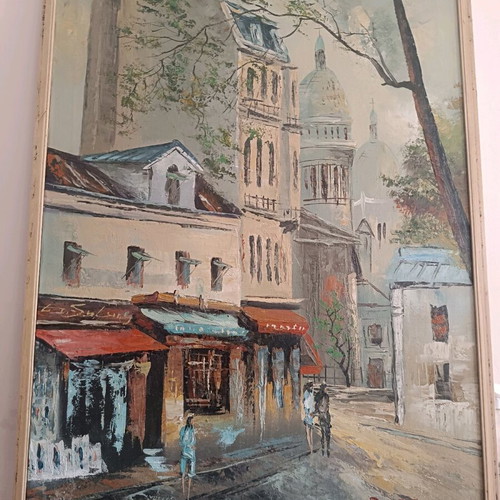 Large oil painting Paris signed by David Jones like new