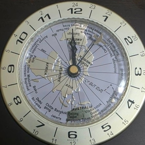 Luxury analog desk clock with world map and airplane needle