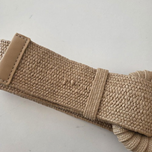 Straw Woven Elastic Belt like new, beige, size 90