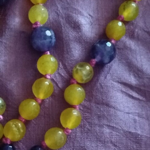 Handmade necklace with amethyst and yellow jade, new