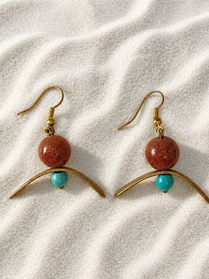 Handmade earrings with gold-plated brass, goldstone and turquoise new