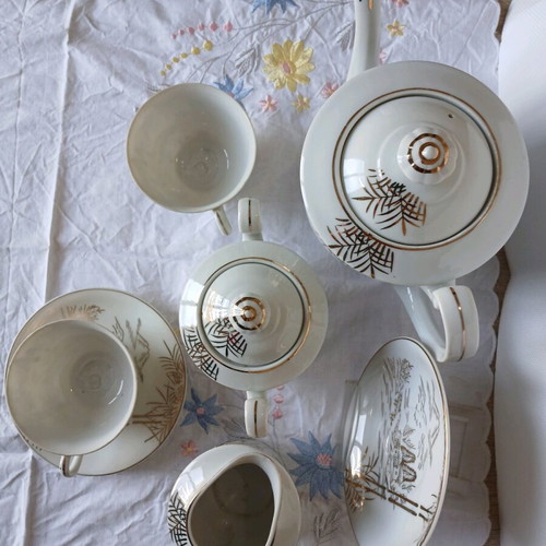 Vintage Japanese Kutani tea set used, 7 pieces