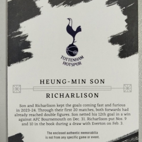 Heung-Min Son/Richarlison 2023-24 Panini Impeccable EPL Dual Materials card like new