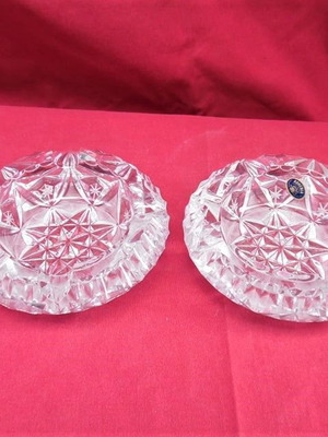 Set of large Bohemian crystal ashtrays unused with handmade engraving