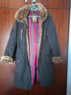 Womans black parka jacket used, size L