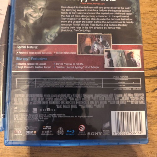 Insidious Chapter 2, Chapter 3, The Last Key Blu-Ray used, 3 horror movies