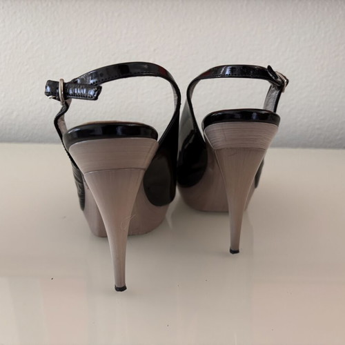 J. Bournazos leather peep-toe slingback sandals used, size 38, black patent