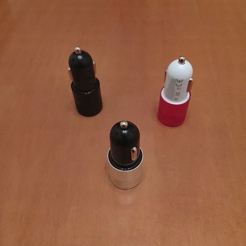 Car chargers new in three colors with USB and type c ports