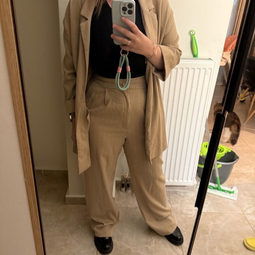Stradivarius Co ord oversized suit used, beige with white stripe