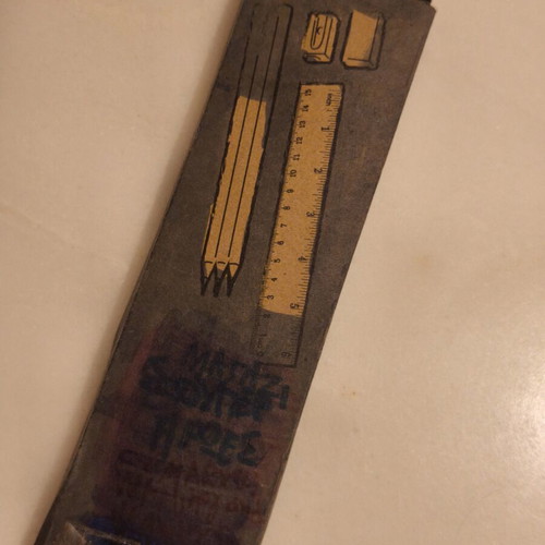 Vintage school set new, three pencils eraser sharpener ruler