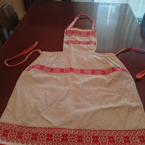 Vintage kitchen apron with traditional folk art motifs 1950