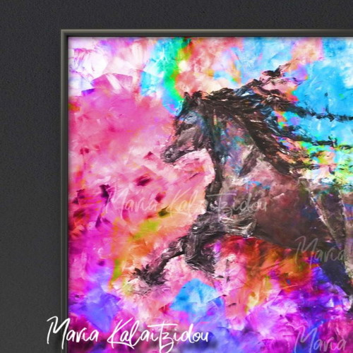 Digital painting Run free framed 30x40cm new