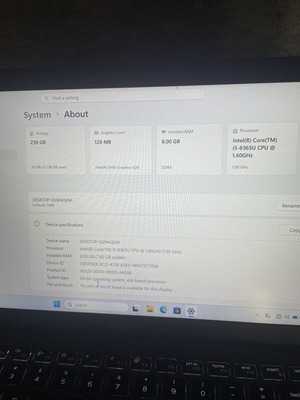 Dell Latitude 5400 laptop used, Intel Core i5, 8GB RAM, 256GB SSD NVMe