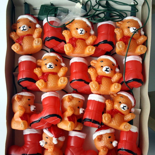 Christmas lights vintage set of 20 with teddy bears and Santa boots