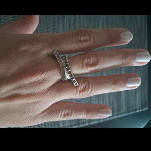 Ring with angles and strass used, brown and silver
