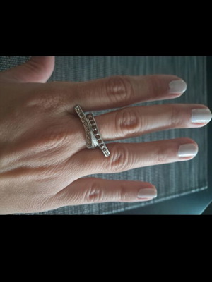 Ring with angles and strass used, brown and silver