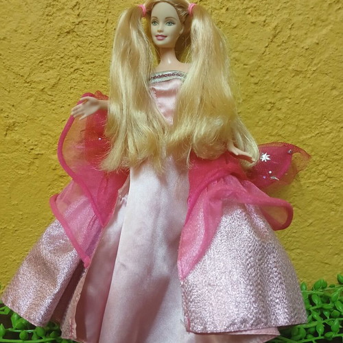 Barbie doll dress used, reversible pink tulle with stars