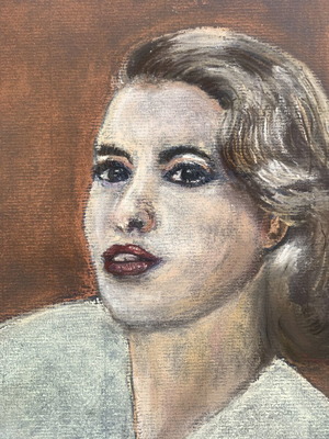 Portrait painting of a woman pastel on cardboard used