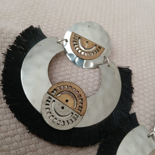 Statement boho ethnic earrings, black and silver