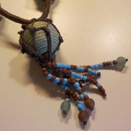 Necklace made of triple cord and beads handmade, 70cm length
