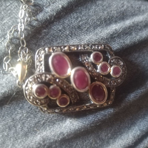 Handmade pendant silver and gold with natural rubies and diamonds like new