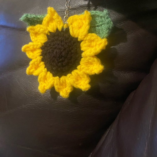 Crocheted keychain new with sunflower design