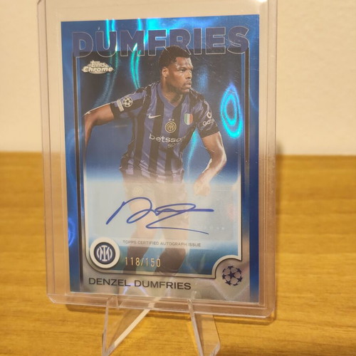 Topps Chrome Denzel Dumfries Inter Milan Auto Autograph Blue Wave Refractor Numbered 118/150 like new