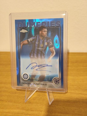 Topps Chrome Denzel Dumfries Inter Milan Auto Autograph Blue Wave Refractor Numbered 118/150 like new