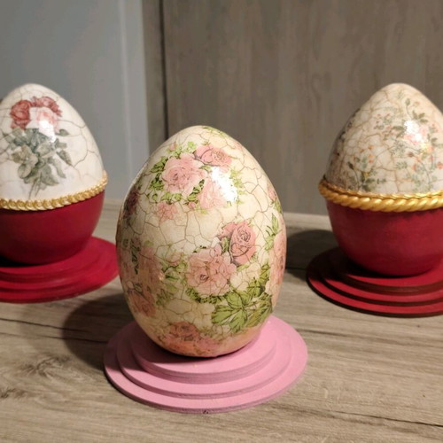Set of 3 Easter Ceramic Decorative Eggs with Decoupage new