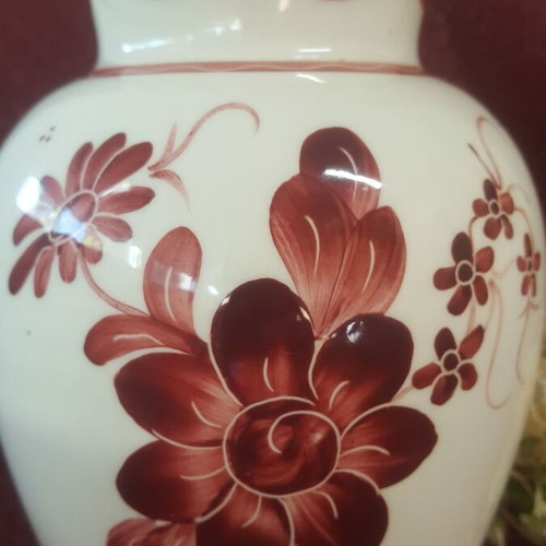 Vintage vase with flowers and peacock by Bulle Dubuis Bosshard like new