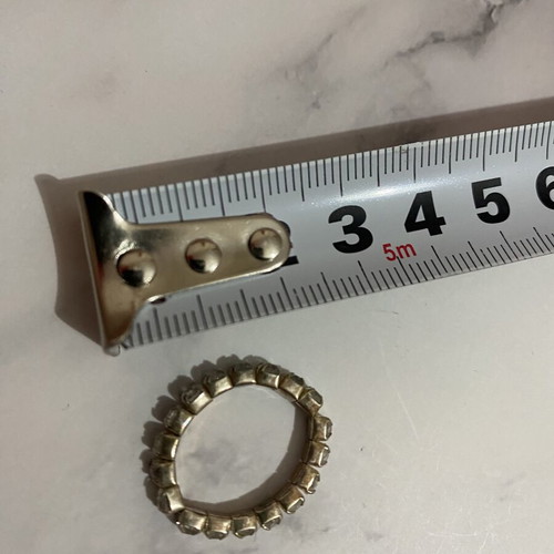 Elastic ring with rhinestones used, silver color