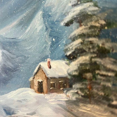 Hand-painted winter landscape painting used 28x38