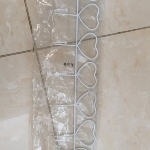 Metal wall clothes hanger new, six hooks, white with heart decorations