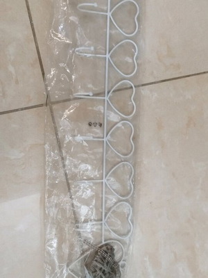 Metal wall clothes hanger new, six hooks, white with heart decorations