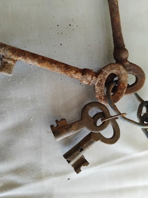 Antique iron keys used with rustic patina