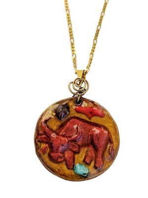 Handmade Taurus necklace polymer clay with resin and semi-precious stones