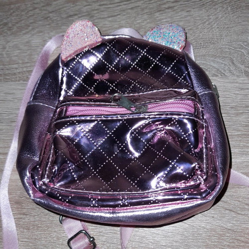 Pink lamé backpack used for small girl 17 cm