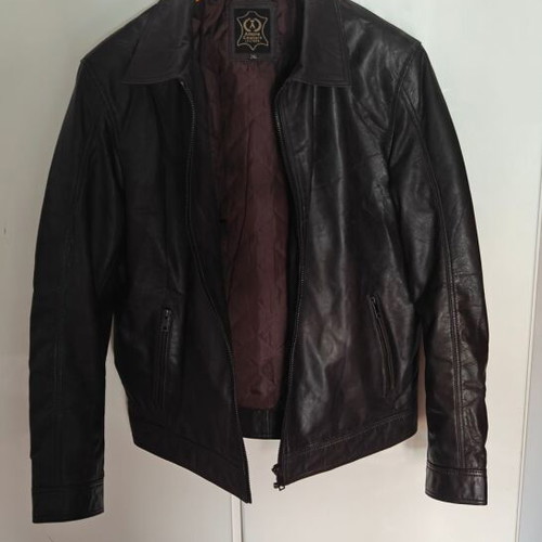 Men's leather jacket used, dark brown, XXL