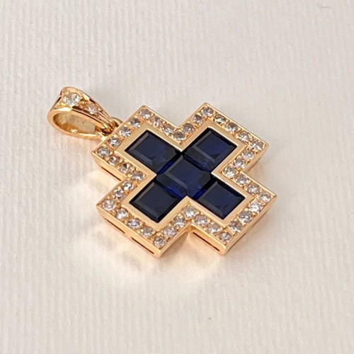 Gold cross k18 like new with diamonds and sapphires