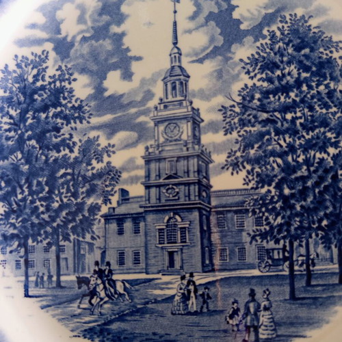 Staffordshire Ironstone plate used, cobalt blue, made in England