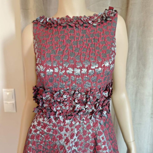 Vintage cocktail dress, Bordeaux silver jacquard, Small